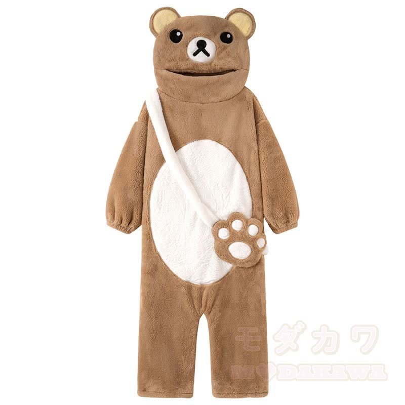 Lustiger Bären-Plüsch-Kapuzen-Einteiler-Schlafanzug - Braun - 3XL - image 2