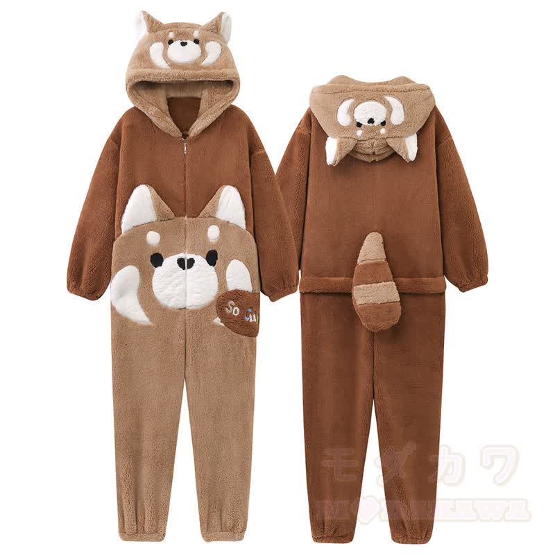 Roter Panda Plüsch-Kapuzen-Einteiler-Schlafanzug - Braun - Herren 3XL - image 2