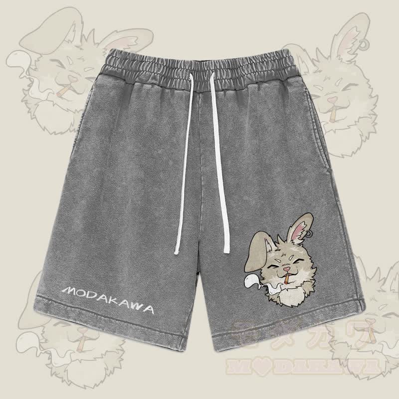 MODAKAWA Nabi Smoking Graphic Vintage Washed Streetwear Shorts - Grau - 3XL - image 2