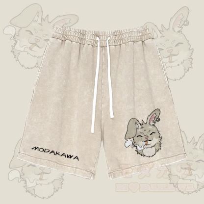 MODAKAWA Nabi Smoking Graphic Vintage Washed Streetwear Shorts - Aprikose - 3XL - image 1