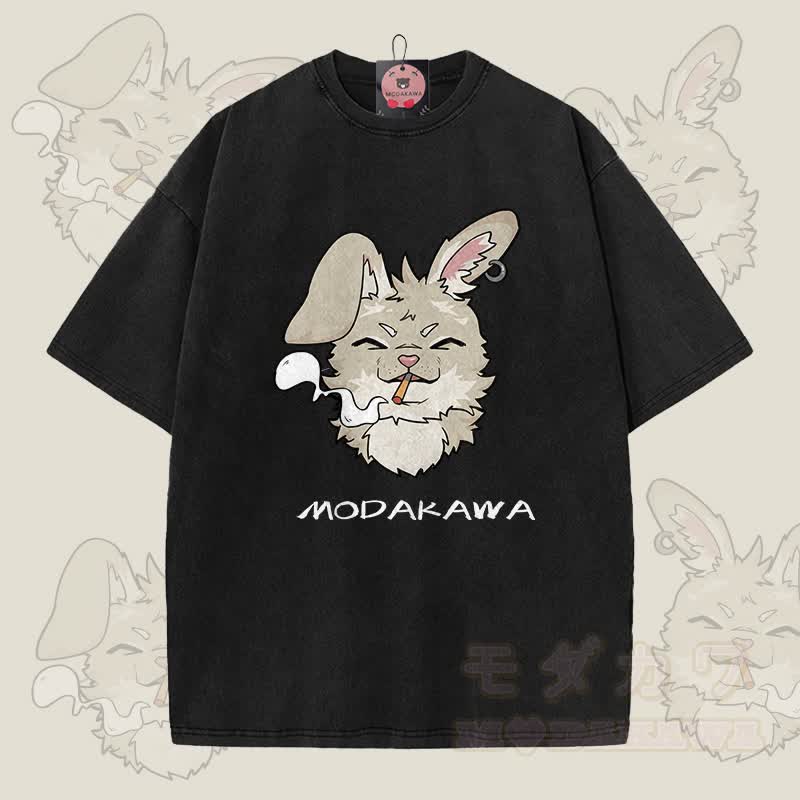 MODAKAWA Nabi Smoking Graphic Unisex Vintage Washed T-Shirt - Schwarz - 5XL - image 9