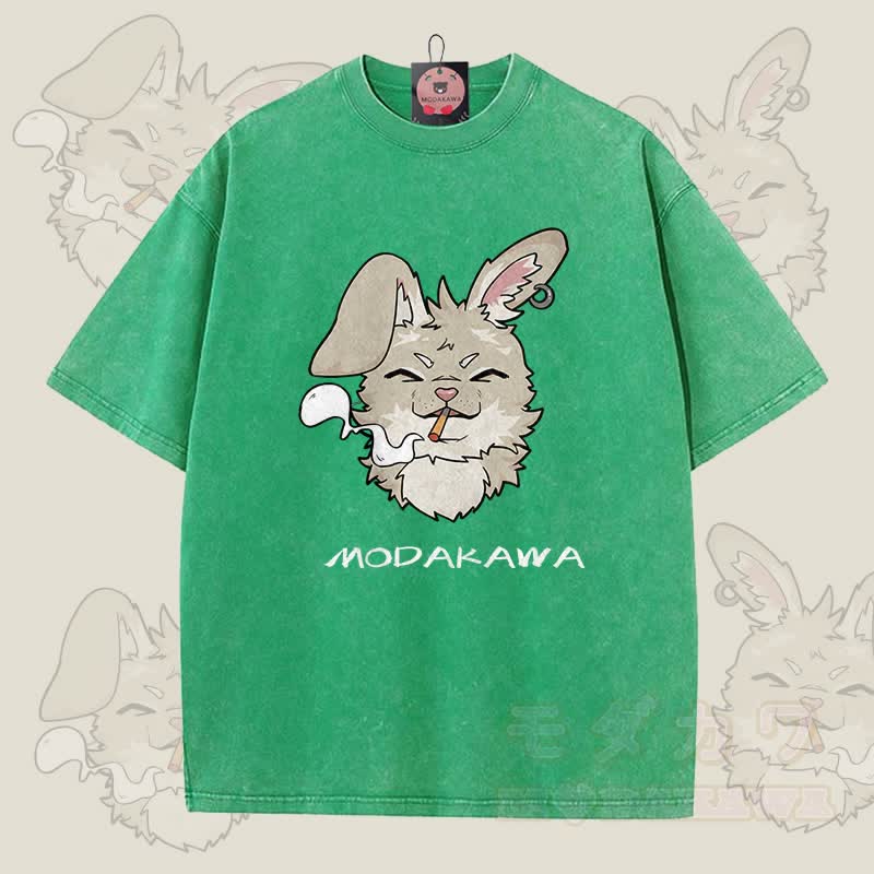 MODAKAWA Nabi Smoking Graphic Unisex Vintage Washed T-Shirt - Grün - 5XL - image 3