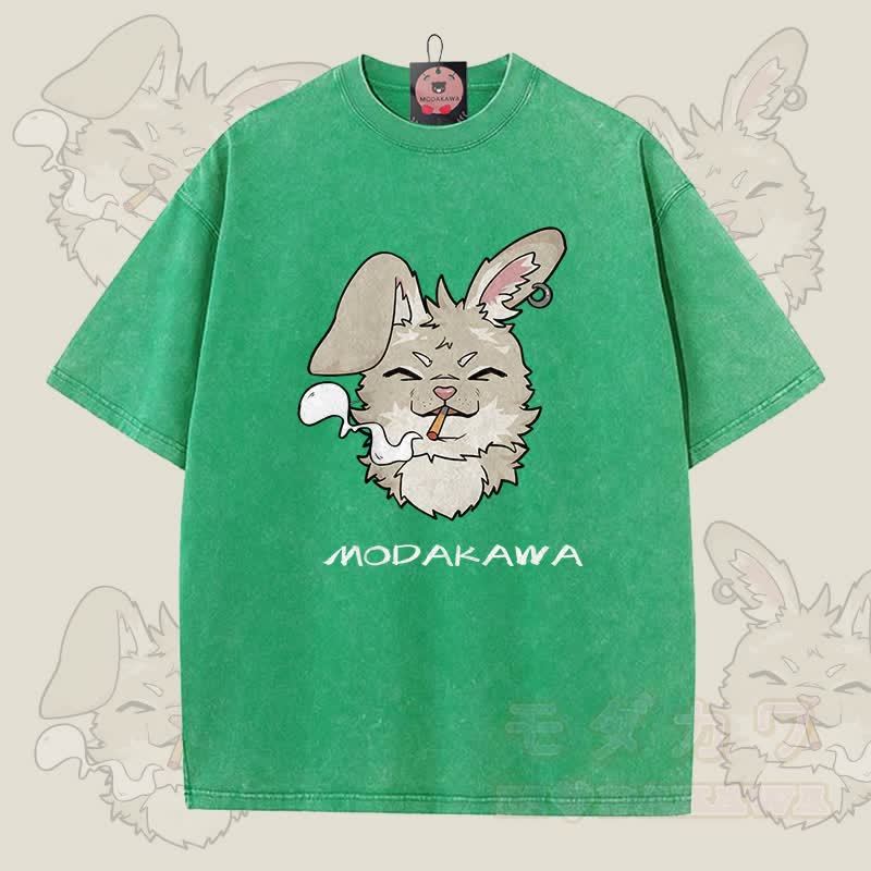 MODAKAWA Nabi Smoking Graphic Unisex Vintage Washed T-Shirt - Grün - 5XL - image 3