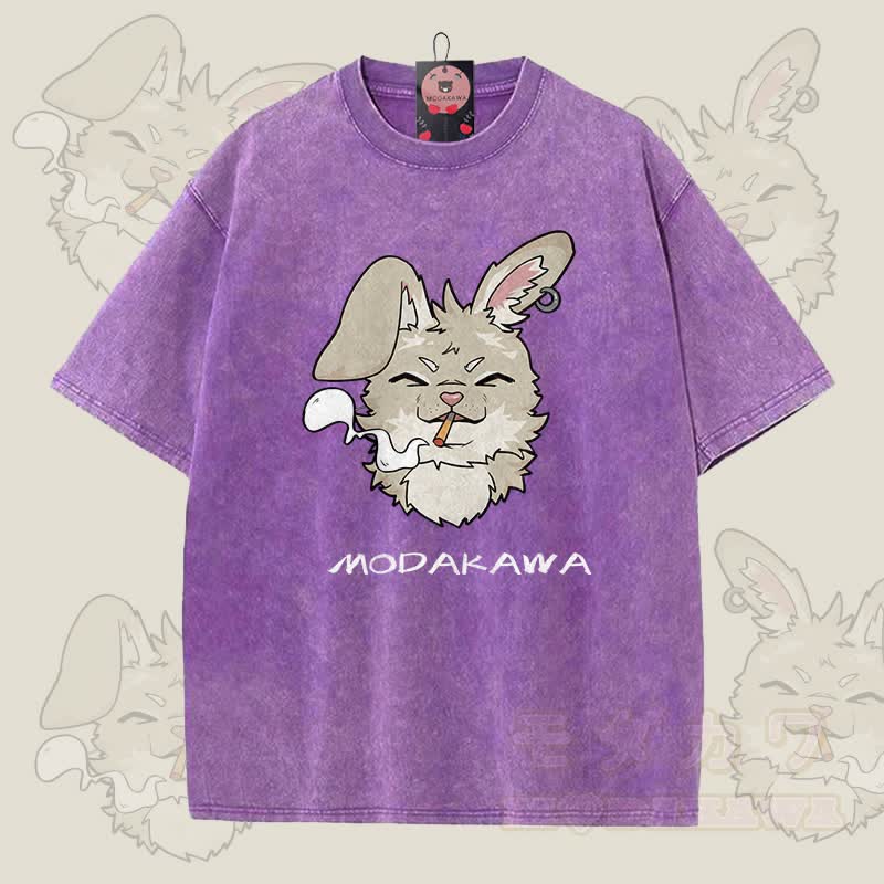 MODAKAWA Nabi Smoking Graphic Unisex Vintage Washed T-Shirt - Lila - 5XL - image 1