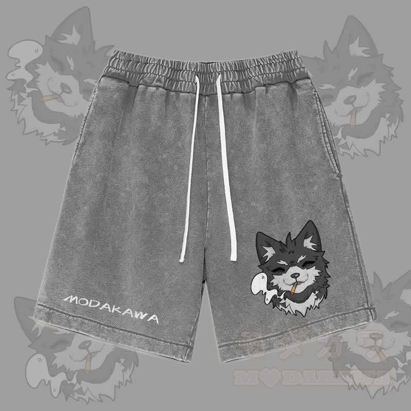 MODAKAWA Koda Smoking Graphic Vintage Washed Streetwear Shorts - Grau - 3XL - image 2