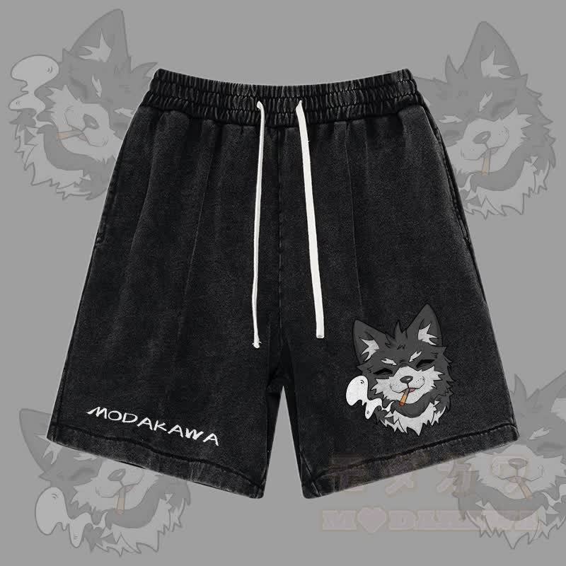 MODAKAWA Koda Smoking Graphic Vintage Washed Streetwear Shorts - Schwarz - 3XL - image 1