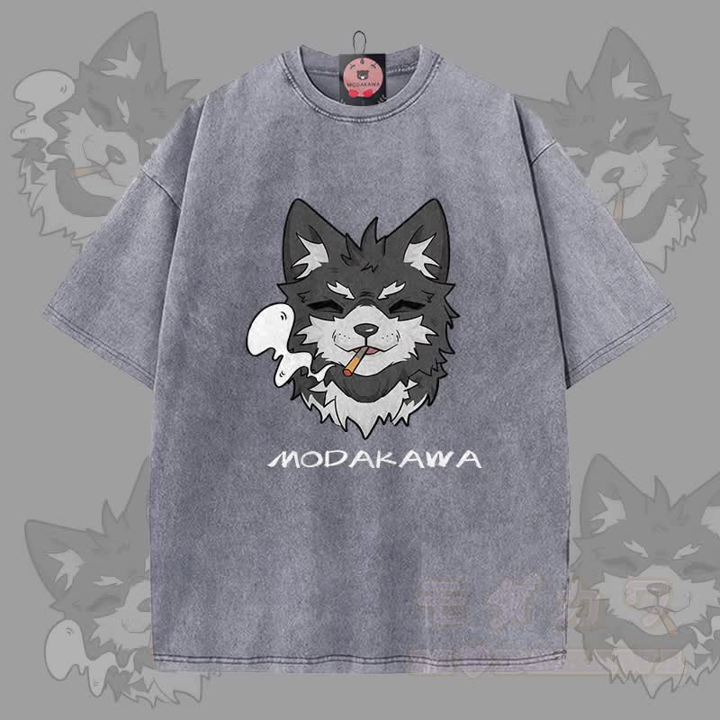 MODAKAWA Koda Smoking Graphic Unisex Vintage Washed T-Shirt - Grau - 5XL - image 1