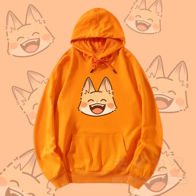 MODAKAWA Streetwear Pullover Hoodie mit lächelndem Fuchs-Motiv - Orange - 5XL - image 1