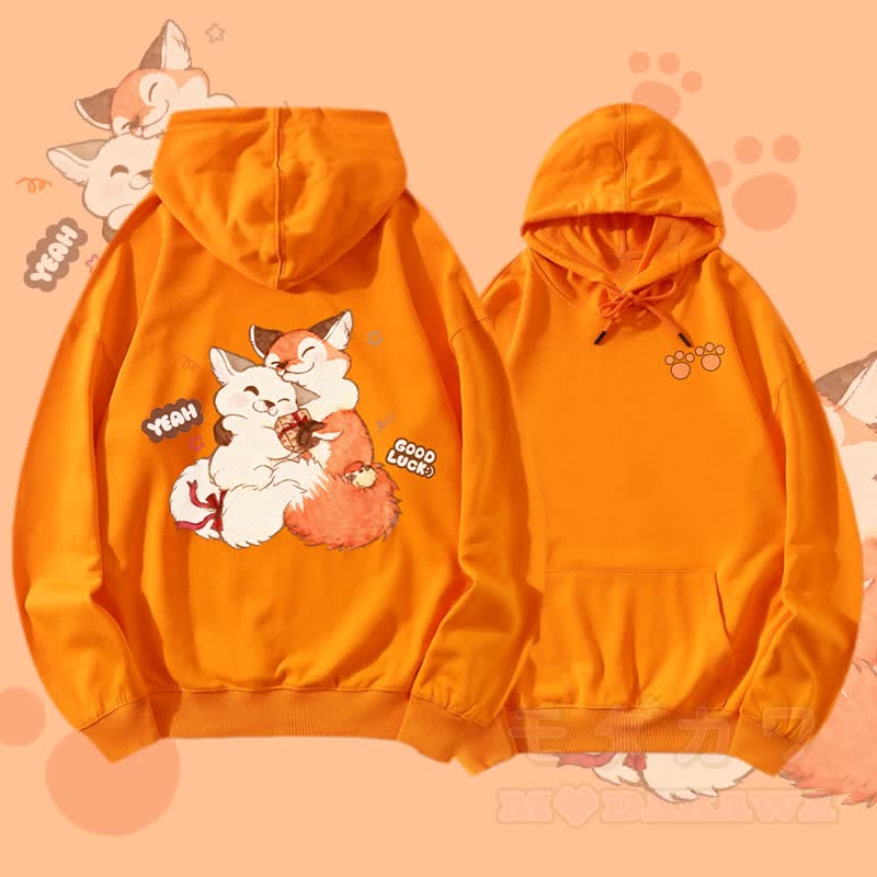 MODAKAWA Streetwear Pullover Hoodie mit Fuchsmotiv und Grafik. - Orange - 5XL - image 2