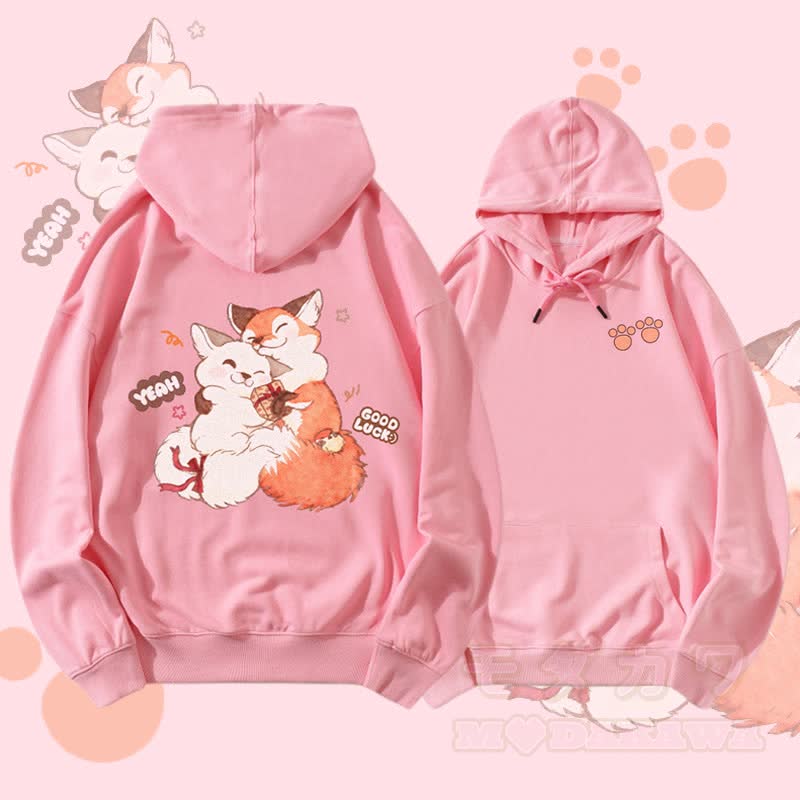 MODAKAWA Streetwear Pullover Hoodie mit Fuchsmotiv und Grafik. - Rosa - 5XL - image 1