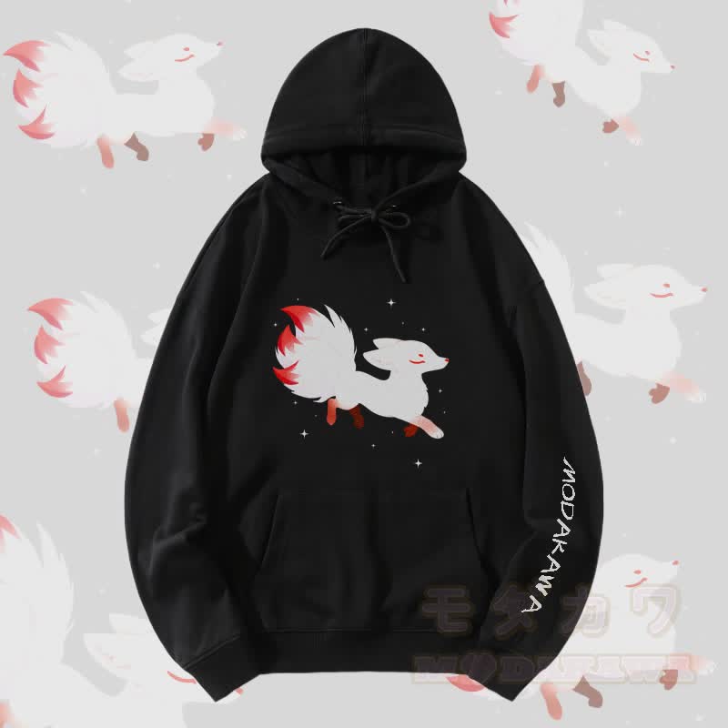MODAKAWA Streetwear Pullover Hoodie mit neunschwänzigem Fuchs-Motiv - Schwarz B - 5XL - image 2