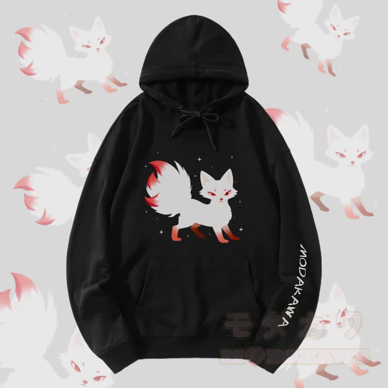 MODAKAWA Streetwear Pullover Hoodie mit neunschwänzigem Fuchs-Motiv - Schwarz A - 5XL - image 1