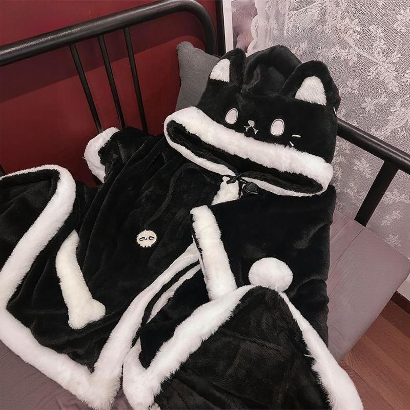 Plüsch-Kapuzenmantel-Bademantel-Pyjama mit Geisterkatze - image 3