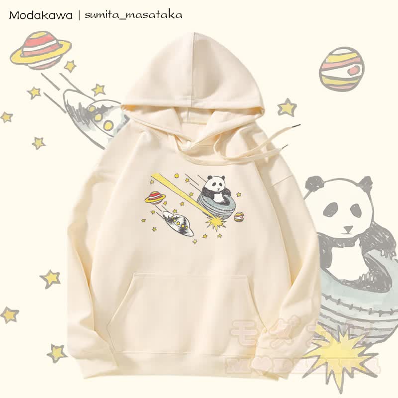 MODAKAWA X sumita_masataka Cosmic Panda Journey Grafik-Hoodie mit Fleecefutter - Beige - 5XL - image 1