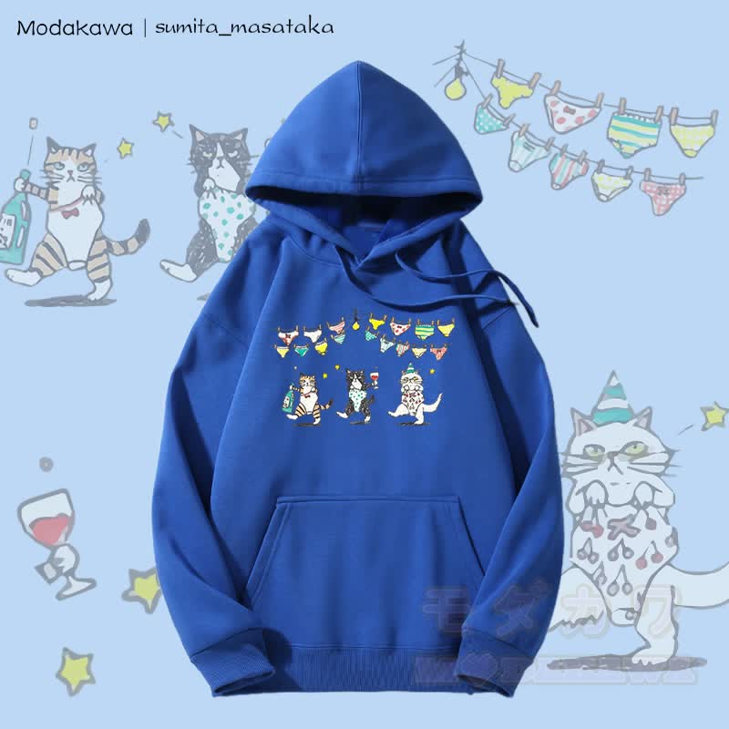 MODAKAWA X sumita_masataka Tipsy Party Cats Grafik-Hoodie mit Fleecefutter - Blau - 5XL - image 2