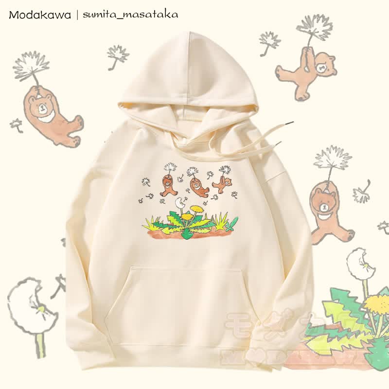 MODAKAWA X sumita_masataka Bären schwimmen mit Löwenzahn Grafik Fleecegefütterter Hoodie - Beige - 5XL - image 2