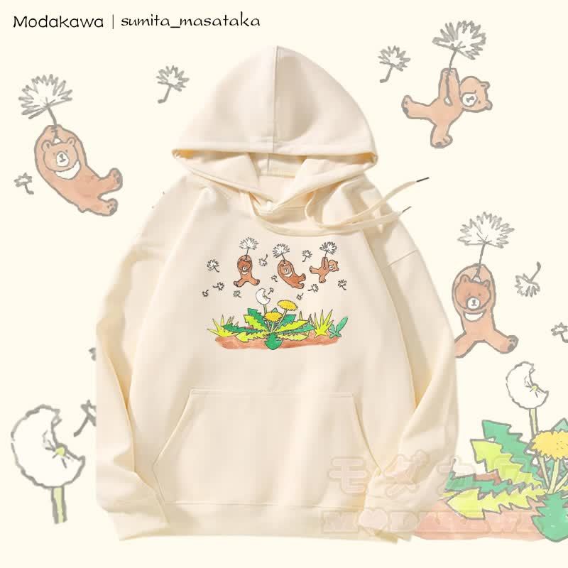 MODAKAWA X sumita_masataka Bären schwimmen mit Löwenzahn Grafik Fleecegefütterter Hoodie - Beige - 5XL - image 2