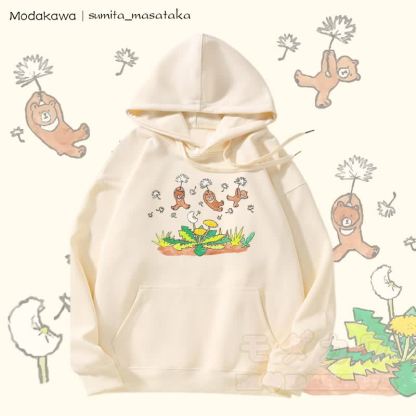 MODAKAWA X sumita_masataka Bären schwimmen mit Löwenzahn Grafik Fleecegefütterter Hoodie - Beige - 5XL - image 2