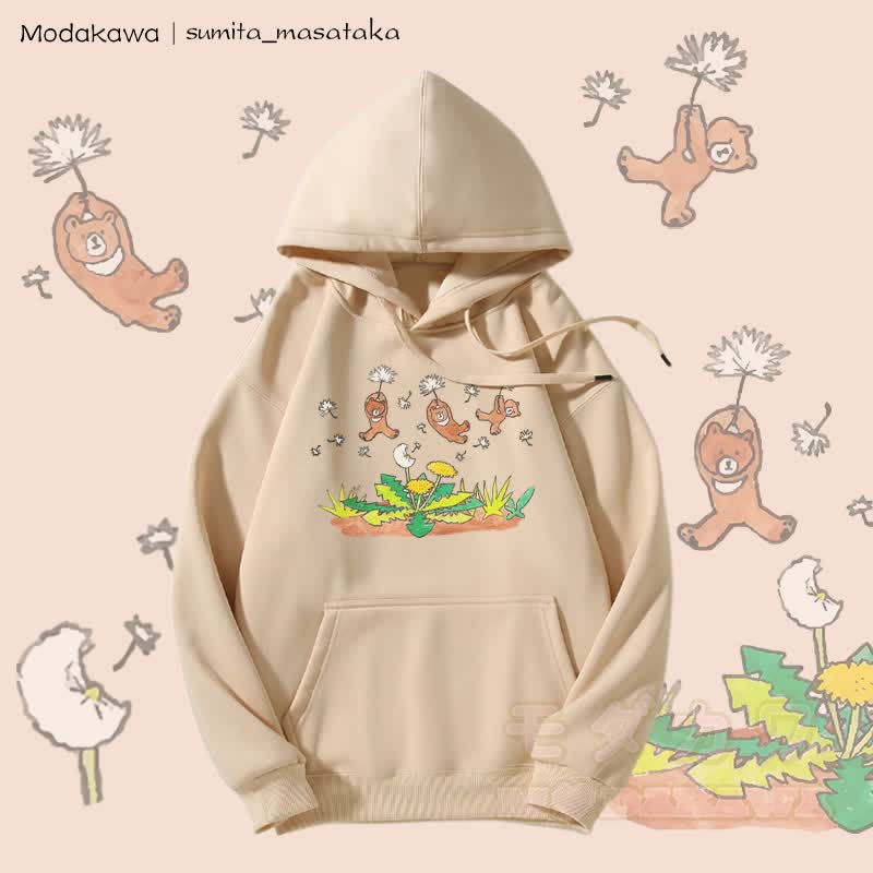 MODAKAWA X sumita_masataka Bären schwimmen mit Löwenzahn Grafik Fleecegefütterter Hoodie - Aprikose - 5XL - image 1