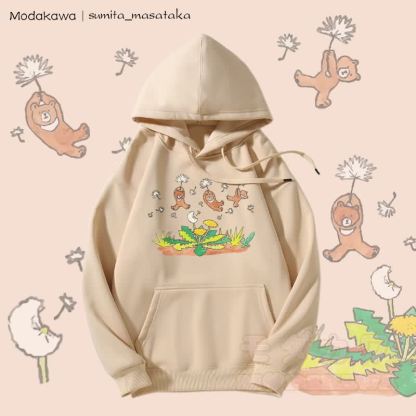 MODAKAWA X sumita_masataka Bären schwimmen mit Löwenzahn Grafik Fleecegefütterter Hoodie - Aprikose - 5XL - image 1