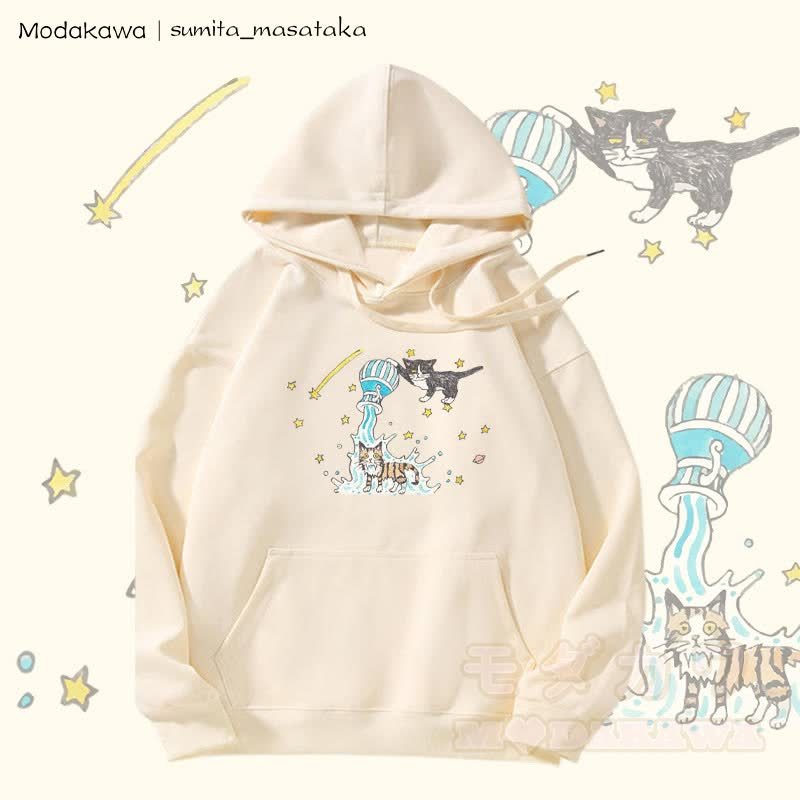 MODAKAWA X sumita_masataka Kapuzenpullover mit Fleece-Futter und Grafik „Water Pouring Cats“. - Beige - 5XL - image 2