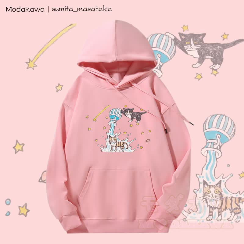 MODAKAWA X sumita_masataka Kapuzenpullover mit Fleece-Futter und Grafik „Water Pouring Cats“. - Rosa - 5XL - image 1