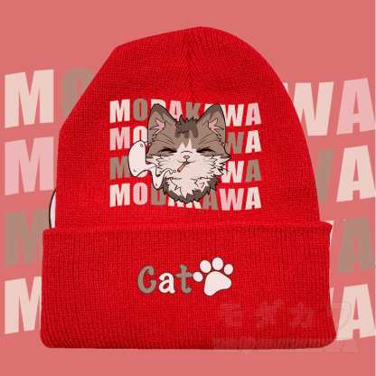MODAKAWA Strickmütze mit Raucher-Kitty-Motiv - Rot - 36-60 cm - image 1