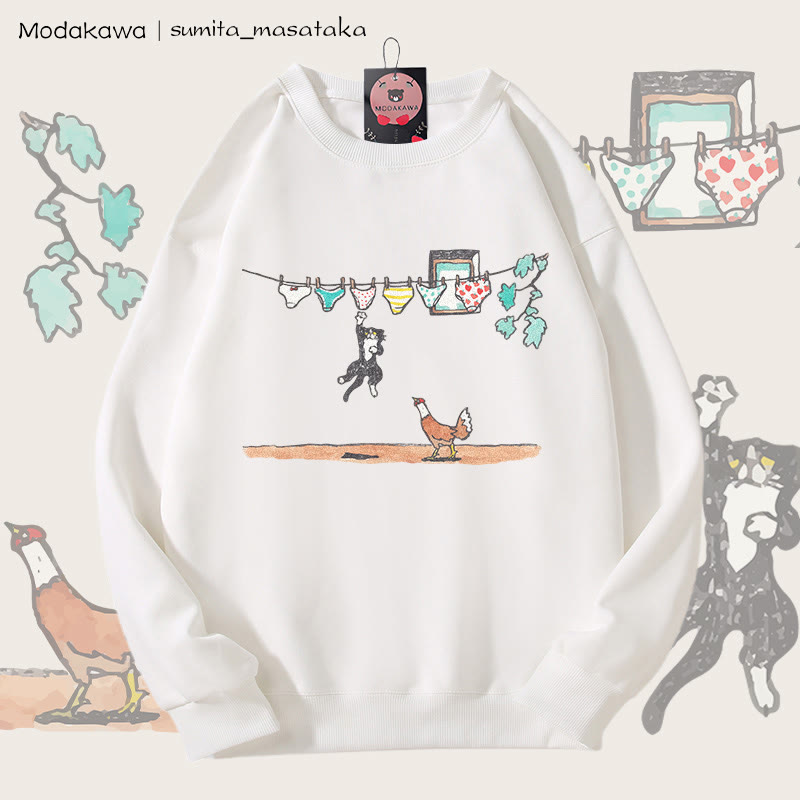 MODAKAWA X sumita_masataka Unterwäsche Snatcher Cat Grafik Unisex Sweatshirt - White - 5XL - image 1