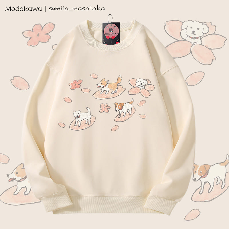 MODAKAWA X sumita_masataka Hund Sakura Surfing Grafik Unisex Sweatshirt - Beige - 5XL - image 2