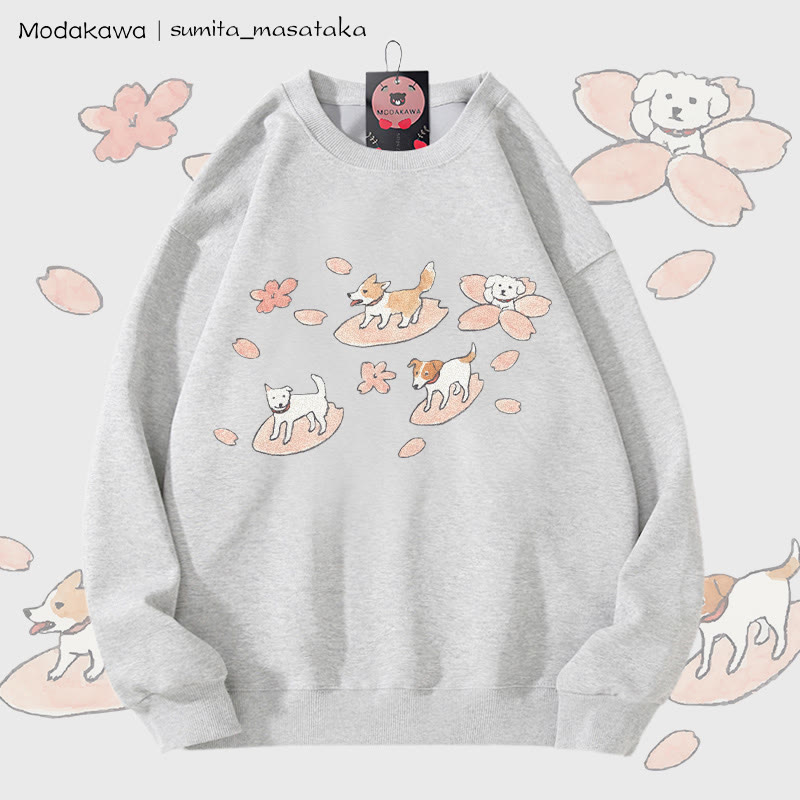 MODAKAWA X sumita_masataka Hund Sakura Surfing Grafik Unisex Sweatshirt - Grey - 5XL - image 1