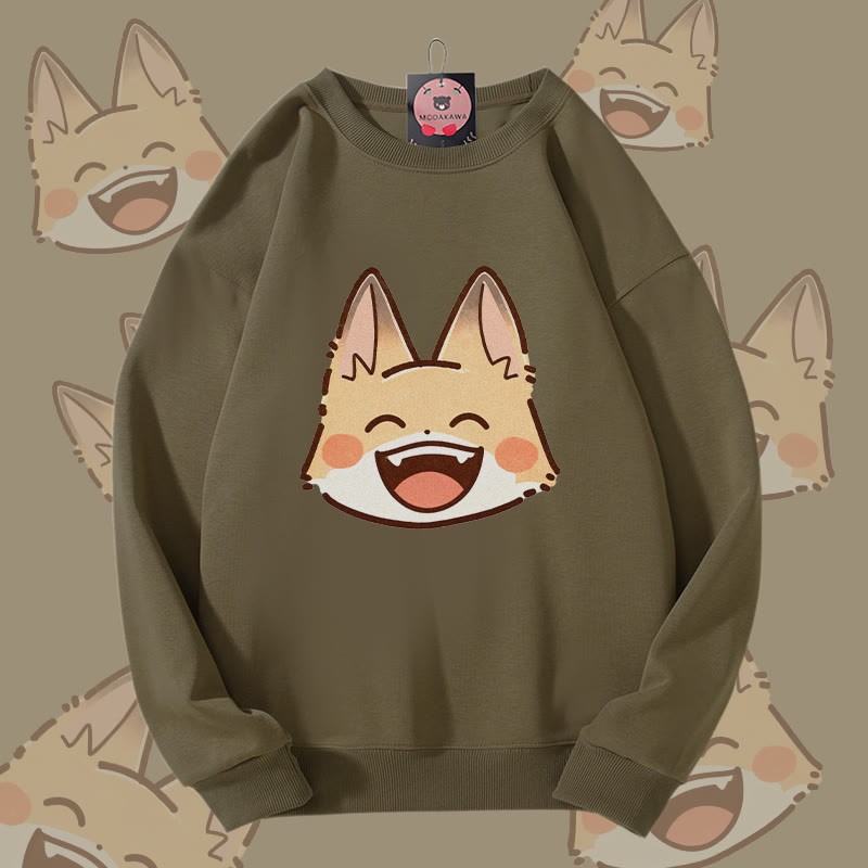 MODAKAWA Unisex-Sweatshirt mit lächelndem Fuchs-Motiv - Dark Khaki - 5XL - image 1