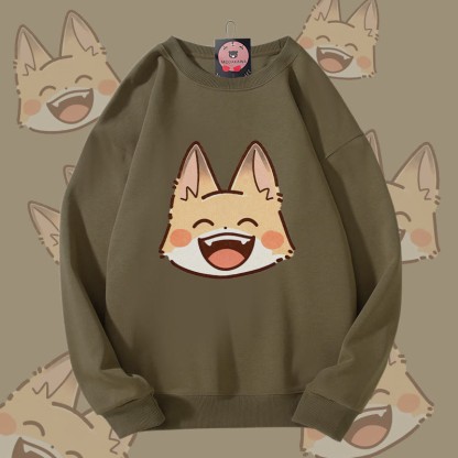 MODAKAWA Unisex-Sweatshirt mit lächelndem Fuchs-Motiv - Dark Khaki - 5XL - image 1