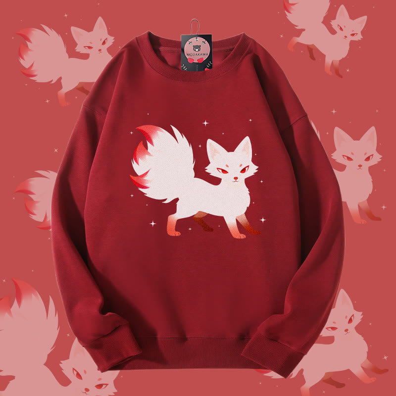 MODAKAWA Unisex-Sweatshirt mit Mystischem Neunschwänzigen-Fuchs-Motiv - Wine Red - 5XL - image 1