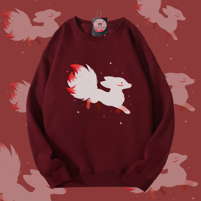 MODAKAWA Unisex-Sweatshirt mit Grafik eines neunschwänzigen Fuchses - Wine Red - 5XL - image 2