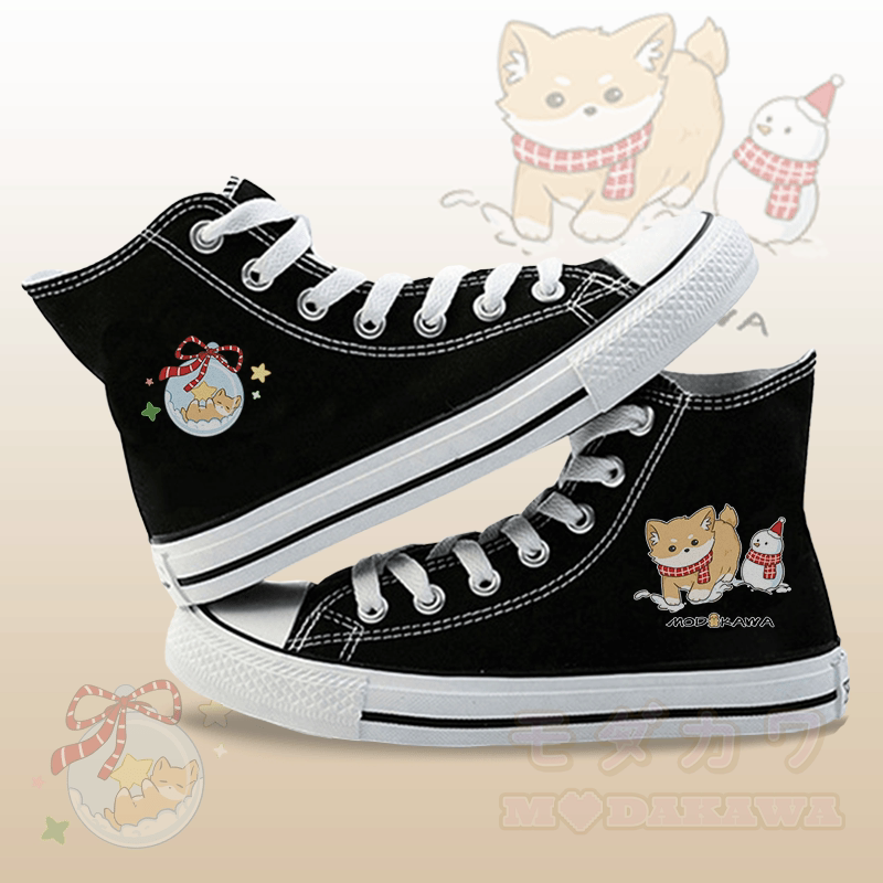 MODAKAWA Weihnachts-Welpen-Schneemann-Grafik-High-Top-Canvas-Schuhe - Schwarz - 44 - image 1
