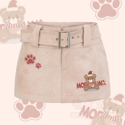 MODAKAWA Minirock mit Weihnachtsbär-Motiv und Gürtel - Rosa - L - image 2