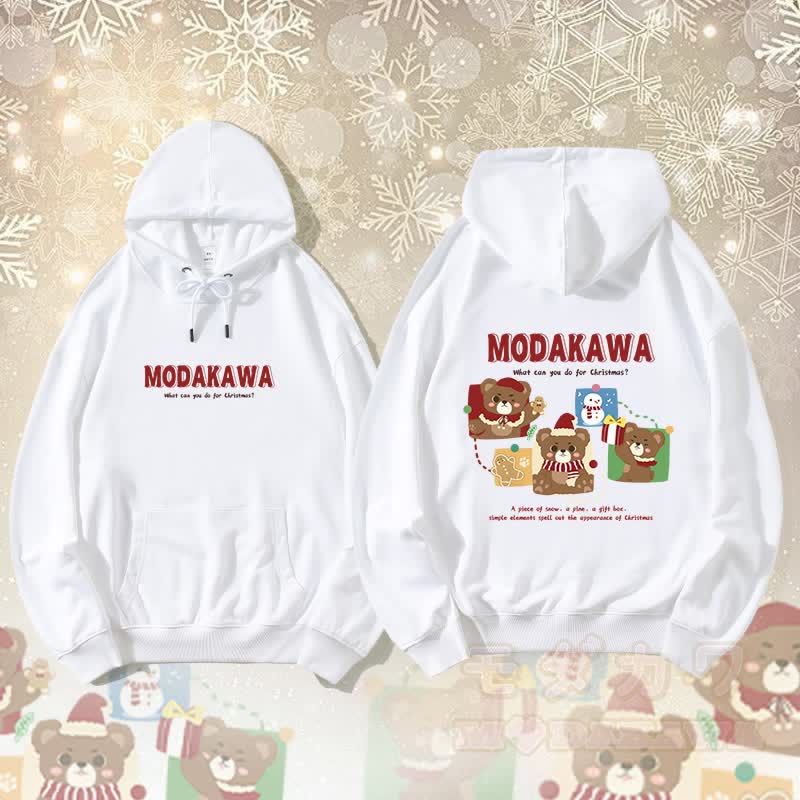 MODAKAWA Weihnachtsbär-Schneemann-Grafik-Streetwear-Pullover-Hoodie - Weiß - 5XL - image 1