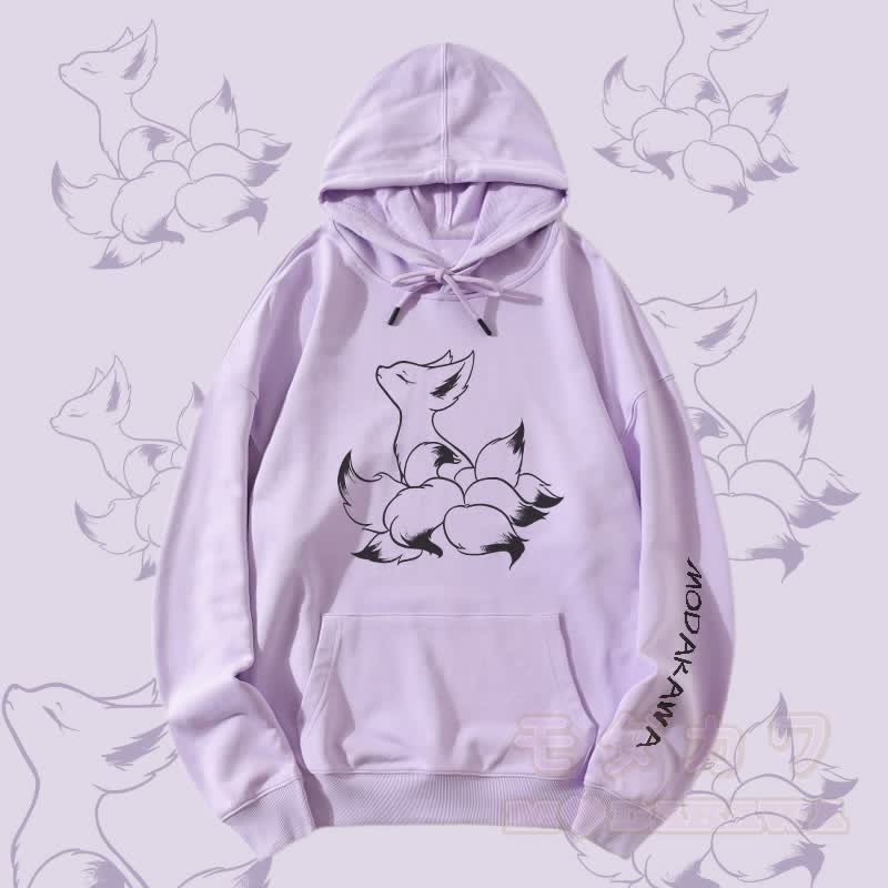 MODAKAWA Mystic Nine-Tailed Fox Graphic Streetwear Pullover Hoodie - Lila - 5XL - image 2