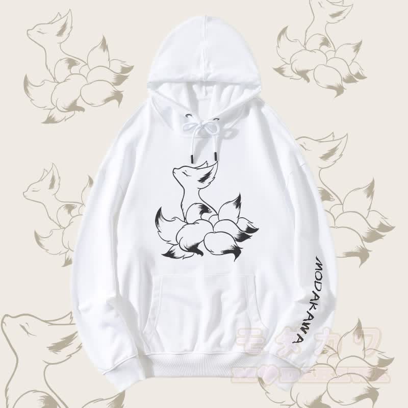 MODAKAWA Mystic Nine-Tailed Fox Graphic Streetwear Pullover Hoodie - Weiß - 5XL - image 1