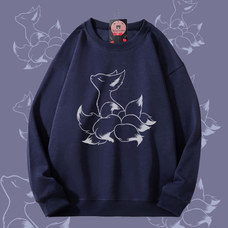 MODAKAWA Unisex-Sweatshirt mit Mystischem Neunschwänzigen-Fuchs-Motiv - Purplish Blue - 5XL - image 1