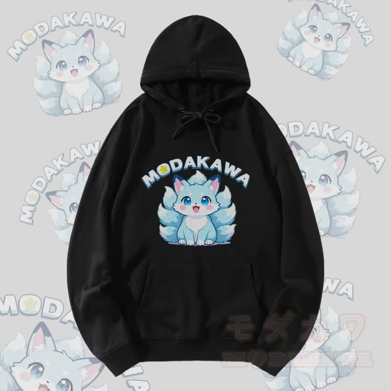 MODAKAWA Streetwear-Pullover-Hoodie mit niedlichem neunschwänzigem Fuchs-Motiv - Schwarz - 5XL - image 3