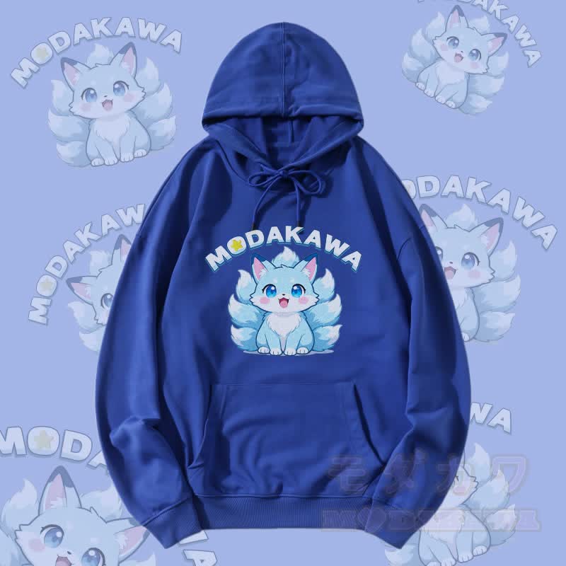 MODAKAWA Streetwear-Pullover-Hoodie mit niedlichem neunschwänzigem Fuchs-Motiv - Blau - 5XL - image 1