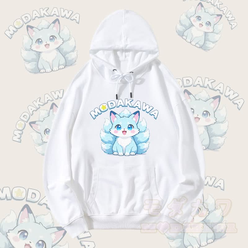 MODAKAWA Streetwear-Pullover-Hoodie mit niedlichem neunschwänzigem Fuchs-Motiv - Weiß - 5XL - image 2