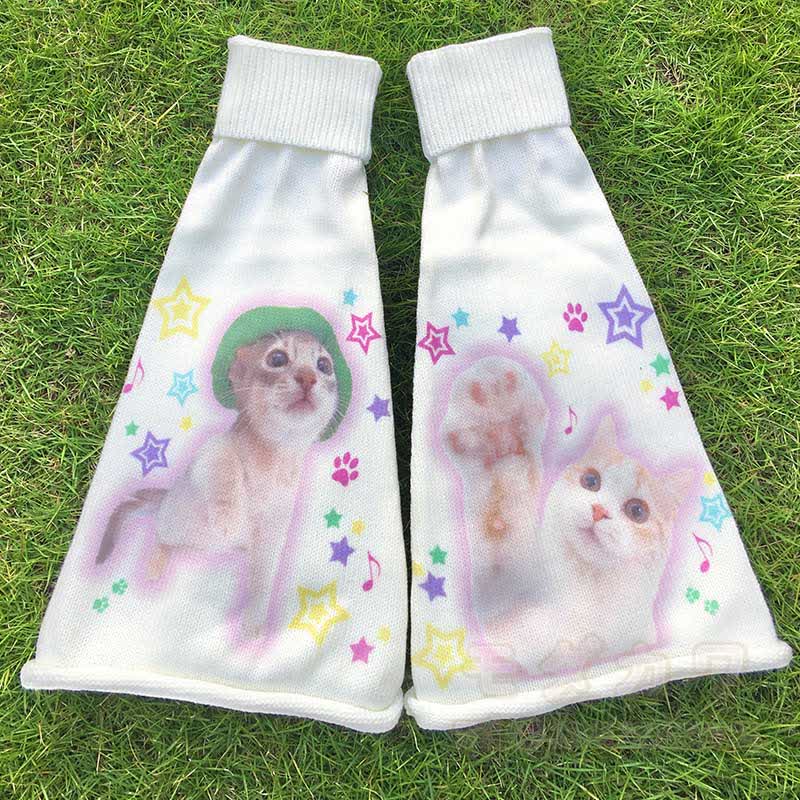 Niedliche Strick-Beinwärmer mit Katzenmotiv - Weiß A - Einheitsgröße - image 2
