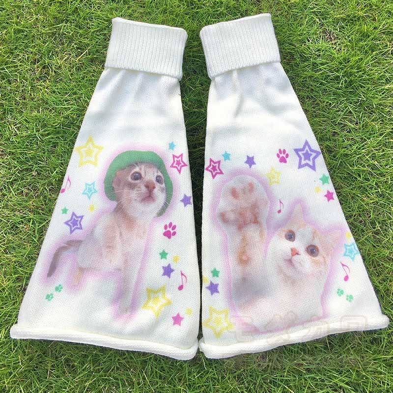 Niedliche Strick-Beinwärmer mit Katzenmotiv - Weiß A - Einheitsgröße - image 2