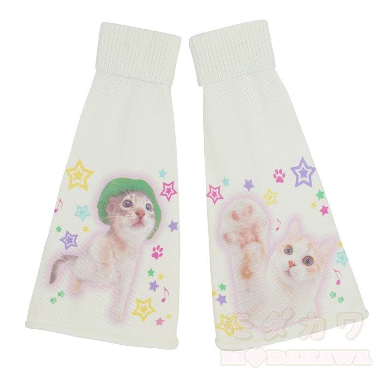 Niedliche Strick-Beinwärmer mit Katzenmotiv - image 1