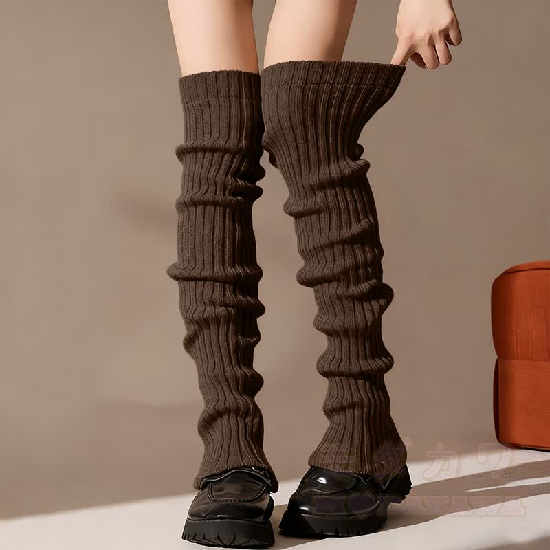 Gerippte Strick-Beinwärmer - Braun - Einheitsgröße - image 3