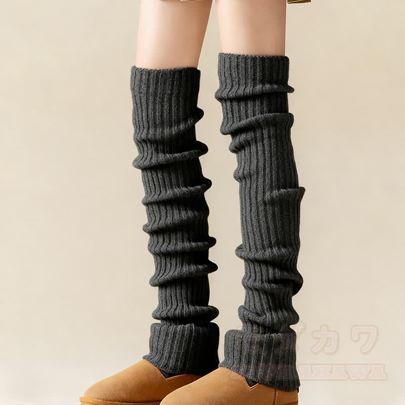 Gerippte Strick-Beinwärmer - Dunkelgrau - Einheitsgröße - image 2