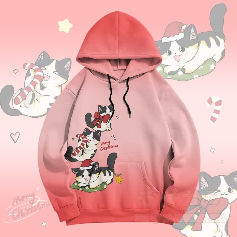 MODAKAWA Pullover-Hoodie mit fröhlichem Weihnachtsmotiv und Farbverlauf und Katzenmotiv (Allover-Print) - Rosa - 5XL - image 2