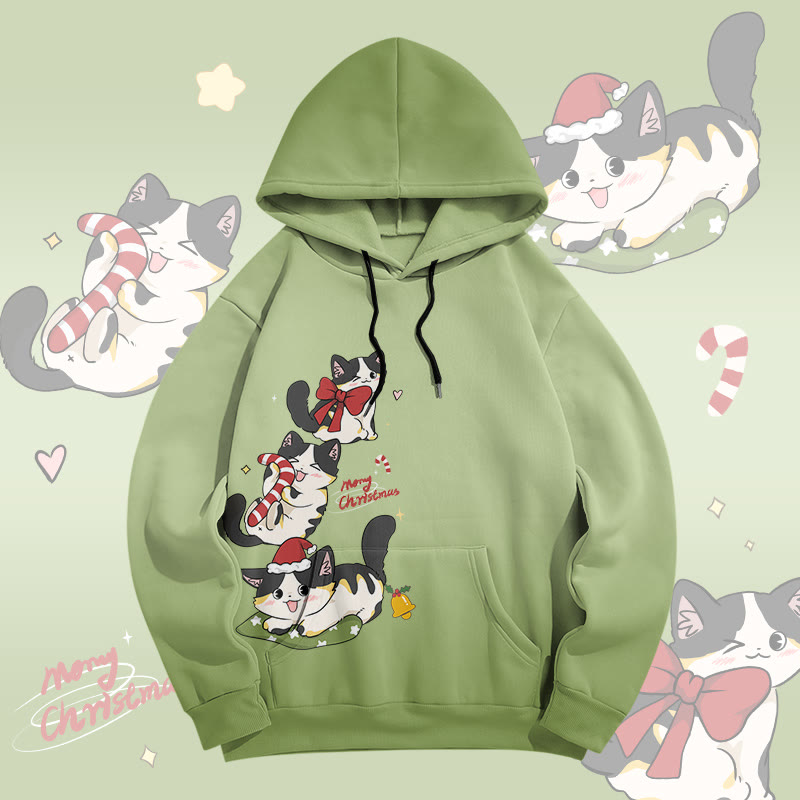 MODAKAWA Pullover-Hoodie mit fröhlichem Weihnachtsmotiv und Farbverlauf und Katzenmotiv (Allover-Print) - Green - 8XL - image 1